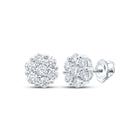 Radiant Blooms: 14kt White Gold Womens Round Diamond Flower Cluster Earrings 2-1/4 Cttw - Top View