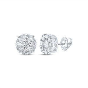 Earrings | 14kt White Gold Womens Round Diamond Flower Cluster Earrings 2-1/4 Cttw | Splendid Jewellery GND