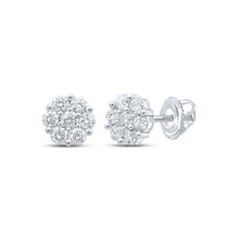 Load image into Gallery viewer, 14kt White Gold Diamond Blossom Cluster Earrings - Exquisite Floral Brilliance - Top View