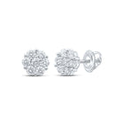 14kt White Gold Diamond Blossom Cluster Earrings - Exquisite Floral Brilliance - Top View