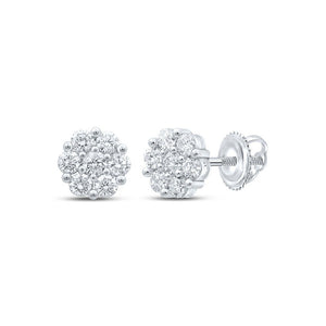 Earrings | 14kt White Gold Womens Round Diamond Flower Cluster Earrings 2-3/4 Cttw | Splendid Jewellery GND