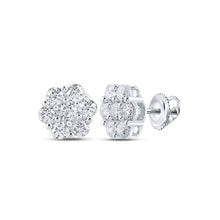 Load image into Gallery viewer, 14kt White Gold Diamond Blossom Cluster Earrings - A Captivating Floral Delight - Top View