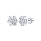 14kt White Gold Diamond Blossom Cluster Earrings - A Captivating Floral Delight - Top View