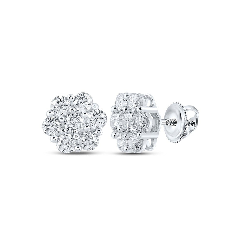 Earrings | 14kt White Gold Womens Round Diamond Flower Cluster Earrings 2-3/4 Cttw | Splendid Jewellery GND