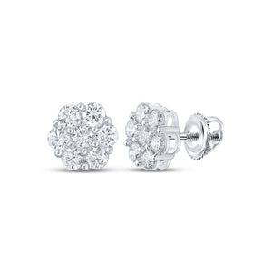 Earrings | 14kt White Gold Womens Round Diamond Flower Cluster Earrings 2-3/4 Cttw | Splendid Jewellery GND