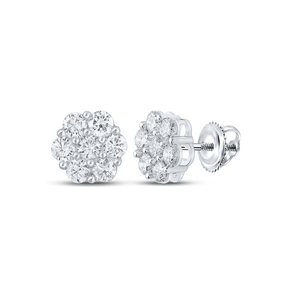 Earrings | 14kt White Gold Womens Round Diamond Flower Cluster Earrings 2-3/4 Cttw | Splendid Jewellery GND