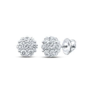 Earrings | 14kt White Gold Womens Round Diamond Flower Cluster Earrings 2-5/8 Cttw | Splendid Jewellery GND