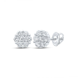 Earrings | 14kt White Gold Womens Round Diamond Flower Cluster Earrings 2-7/8 Cttw | Splendid Jewellery GND