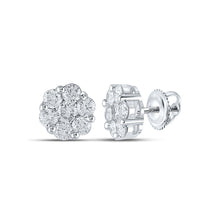 Load image into Gallery viewer, 14kt White Gold Diamond Blossom Cluster Earrings - Radiant Floral Brilliance - Top View