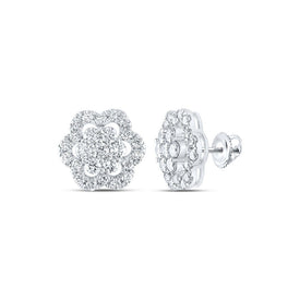 14kt White Gold Diamond Blossom Cluster Earrings - A Dazzling Floral Delight - Top View