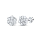 14kt White Gold Diamond Blossom Cluster Earrings - Top View