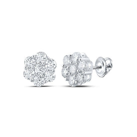 14kt White Gold Diamond Blossom Cluster Earrings - Top View