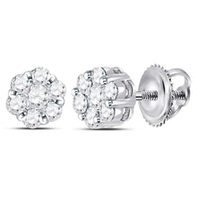 Load image into Gallery viewer, Floral Brilliance: 14kt White Gold Diamond Flower Cluster Earrings - Top View