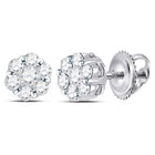 Floral Brilliance: 14kt White Gold Diamond Flower Cluster Earrings - Top View