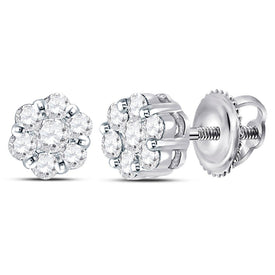 Floral Brilliance: 14kt White Gold Diamond Flower Cluster Earrings - Top View