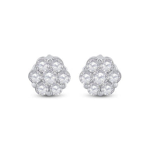 Earrings | 14kt White Gold Womens Round Diamond Flower Cluster Earrings 3/4 Cttw | Splendid Jewellery GND