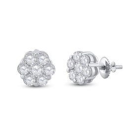 14kt White Gold Diamond Blossom Cluster Earrings - Top View