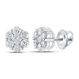 14kt White Gold Floral Brilliance Diamond Earrings - Top View