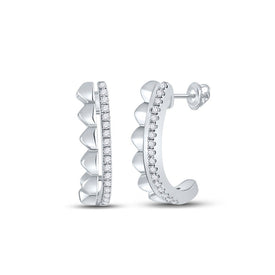 14kt White Gold Diamond Brilliance J Hoop Earrings - Top View