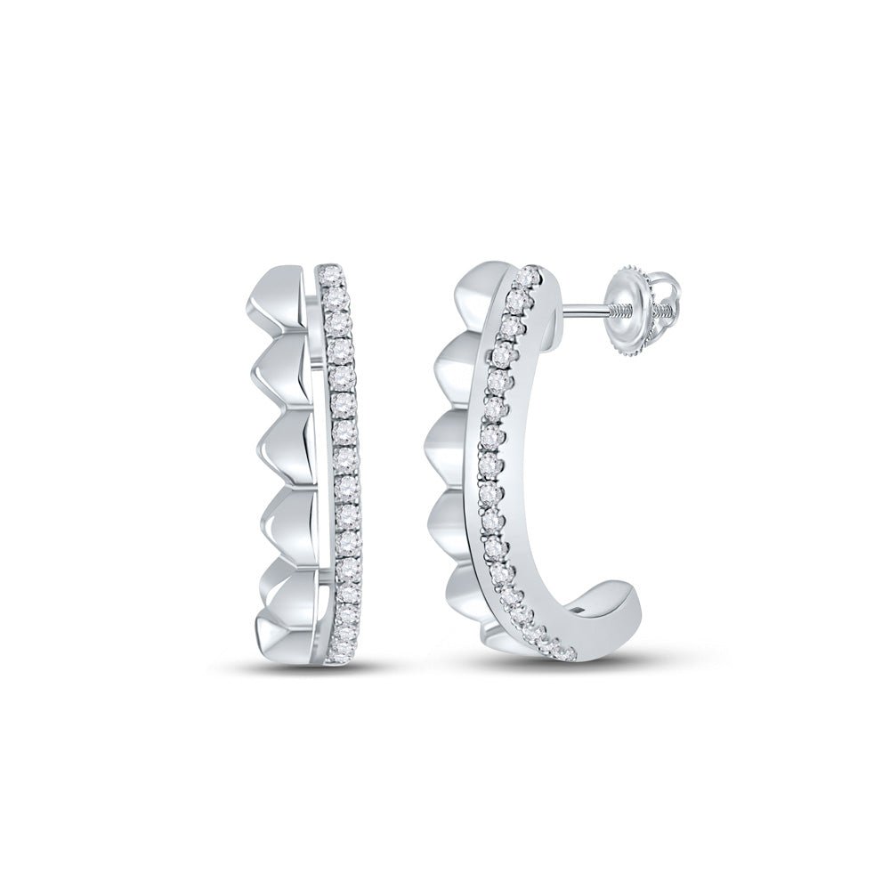 Earrings | 14kt White Gold Womens Round Diamond Half J Hoop Earrings 1/10 Cttw | Splendid Jewellery GND