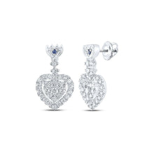 Load image into Gallery viewer, Heart&#39;s Desire: 14kt White Gold Diamond and Sapphire Heart Dangle Earrings - Top View