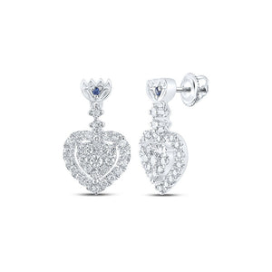 Earrings | 14kt White Gold Womens Round Diamond Heart Dangle Earrings 1/2 Cttw | Splendid Jewellery GND