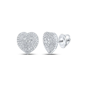 Earrings | 14kt White Gold Womens Round Diamond Heart Earrings 1-1/2 Cttw | Splendid Jewellery GND