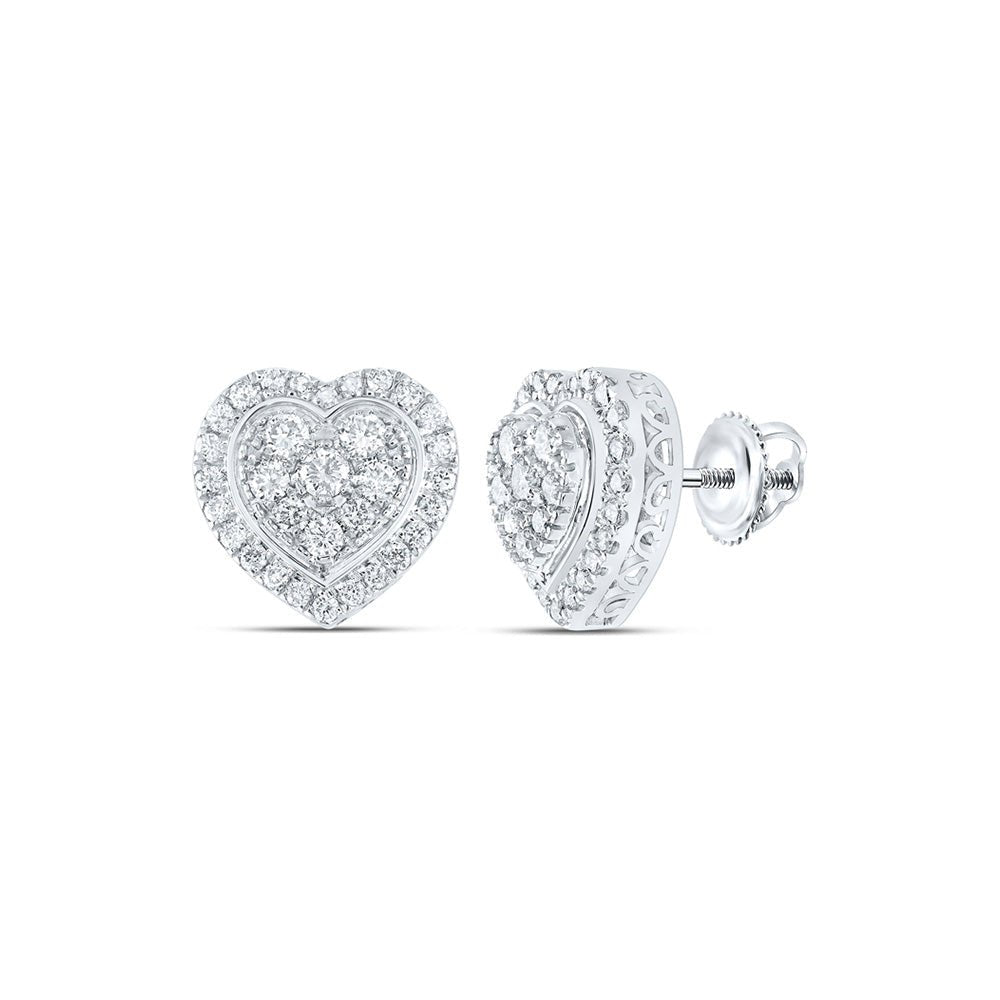 Earrings | 14kt White Gold Womens Round Diamond Heart Earrings 1-1/4 Cttw | Splendid Jewellery GND