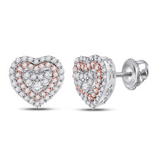Load image into Gallery viewer, 14kt White Gold Heart-Shaped Diamond Earrings: A Timeless Romance - Top View