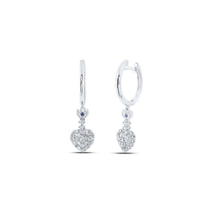 Earrings | 14kt White Gold Womens Round Diamond Heart Hoop Dangle Earrings 1/2 Cttw | Splendid Jewellery GND