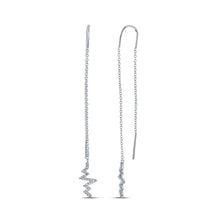 Load image into Gallery viewer, Heartbeat Sparkle: 14kt White Gold Diamond Threader Dangle Earrings - Top View