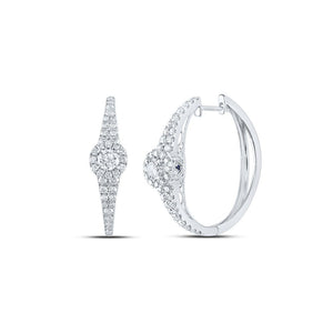 Earrings | 14kt White Gold Womens Round Diamond Hoop Earrings 1-1/2 Cttw | Splendid Jewellery GND
