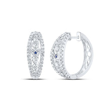 Load image into Gallery viewer, 14kt White Gold Diamond and Blue Sapphire Hoop Earrings - A Dazzling Symphony of Elegance - Top View