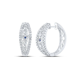 14kt White Gold Diamond and Blue Sapphire Hoop Earrings - A Dazzling Symphony of Elegance - Top View