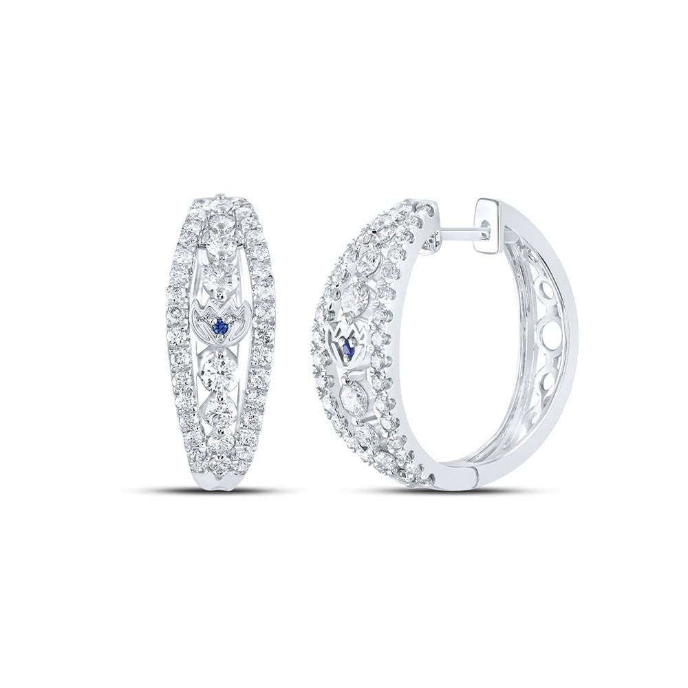 Earrings | 14kt White Gold Womens Round Diamond Hoop Earrings 1-1/4 Cttw | Splendid Jewellery GND