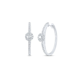 14kt White Gold Diamond and Blue Sapphire Hoop Earrings - A Captivating Fusion of Elegance and Brilliance - Top View