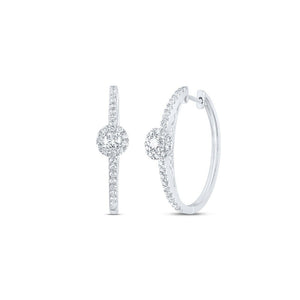 Earrings | 14kt White Gold Womens Round Diamond Hoop Earrings 1 Cttw | Splendid Jewellery GND