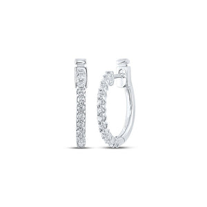 Earrings | 14kt White Gold Womens Round Diamond Hoop Earrings 1/2 Cttw | Splendid Jewellery GND