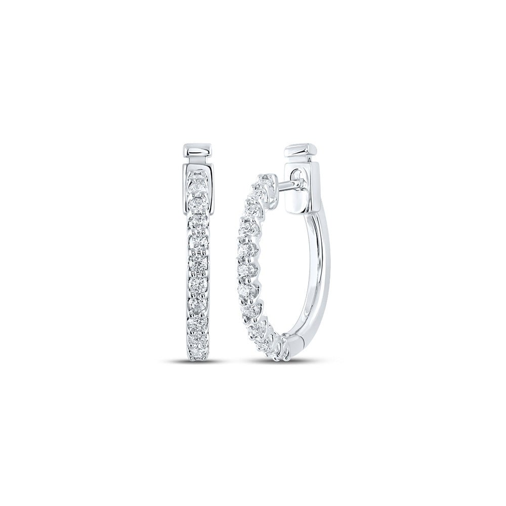 Earrings | 14kt White Gold Womens Round Diamond Hoop Earrings 1/2 Cttw | Splendid Jewellery GND