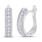 Exquisite Brilliance: 14kt White Gold Womens Round Diamond Hoop Earrings - Top View