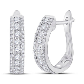 Exquisite Brilliance: 14kt White Gold Womens Round Diamond Hoop Earrings - Top View