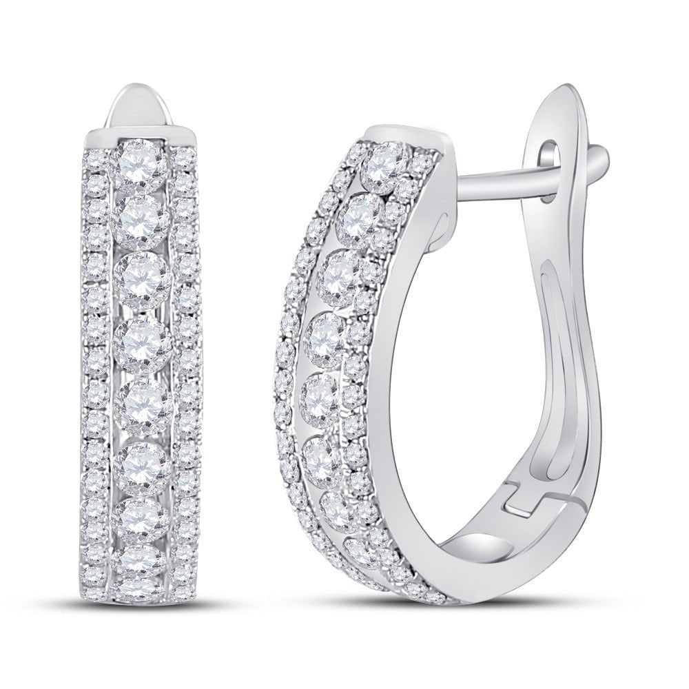 Earrings | 14kt White Gold Womens Round Diamond Hoop Earrings 7/8 Cttw | Splendid Jewellery GND