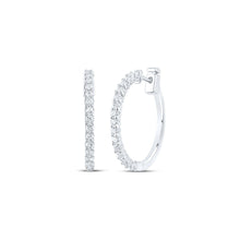 Load image into Gallery viewer, Radiant Brilliance: 14kt White Gold Womens Round Diamond Hoop Earrings 7/8 Cttw - Top View