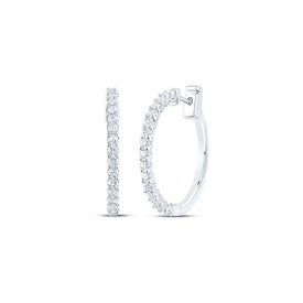 Radiant Brilliance: 14kt White Gold Womens Round Diamond Hoop Earrings 7/8 Cttw - Top View