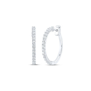 Earrings | 14kt White Gold Womens Round Diamond Hoop Earrings 7/8 Cttw | Splendid Jewellery GND