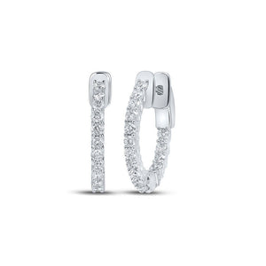 Earrings | 14kt White Gold Womens Round Diamond In Out Hoop Earrings 1 Cttw | Splendid Jewellery GND