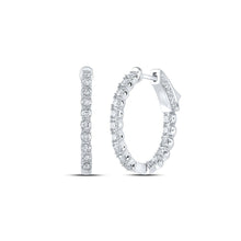 Load image into Gallery viewer, Radiant Brilliance: 14kt White Gold Diamond Inside Outside Hoop Earrings - Top View