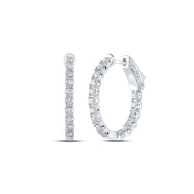 Radiant Brilliance: 14kt White Gold Diamond Inside Outside Hoop Earrings - Top View