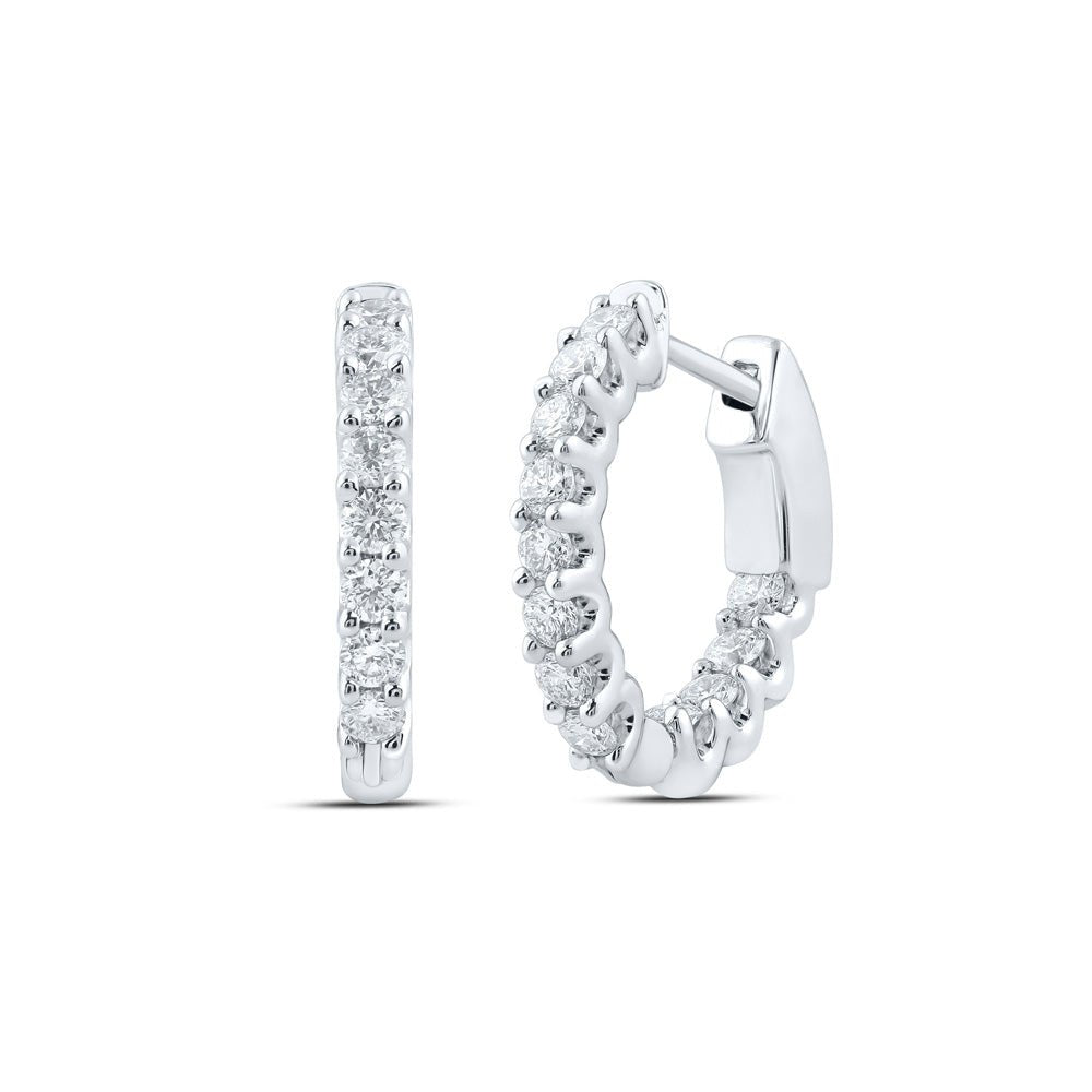 Earrings | 14kt White Gold Womens Round Diamond Inside Outside Hoop Earrings 1 Cttw | Splendid Jewellery GND