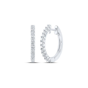 Earrings | 14kt White Gold Womens Round Diamond Inside Outside Hoop Earrings 1/2 Cttw | Splendid Jewellery GND
